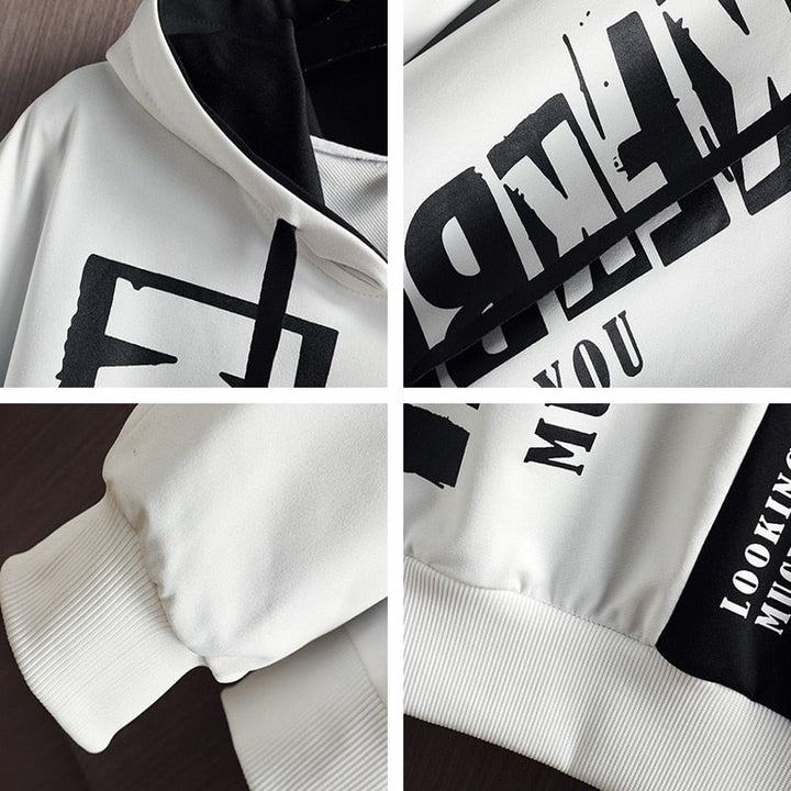 Modna męska bluza z kapturem, dwukolorowa, z unikalnym nadrukiem. Idealna dla casualowego stylu i komfortu.
