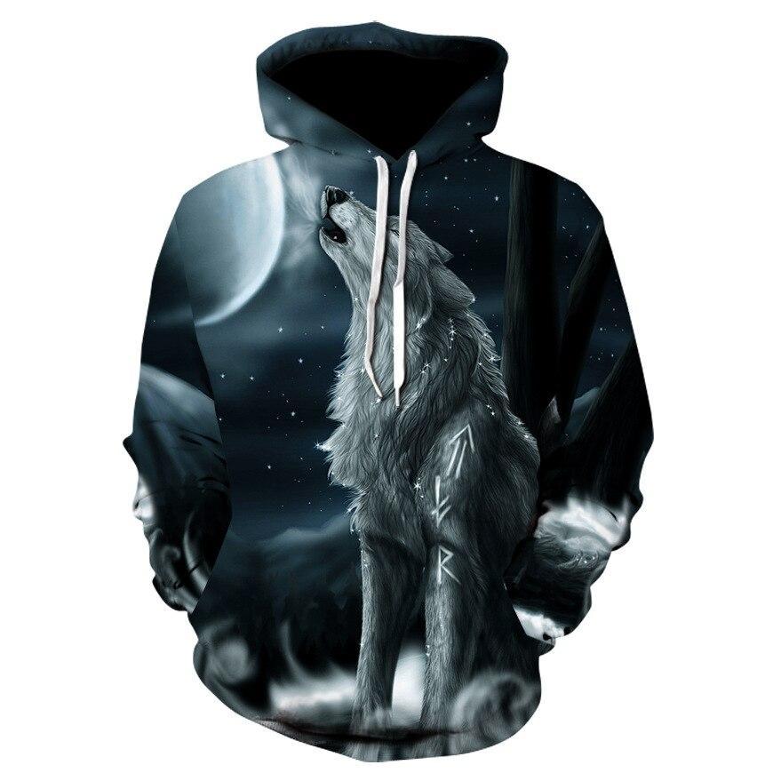 Męska bluza z kapturem, wygodna i ciepła, z wyrazistym nadrukiem wilka. Must-have w garderobie.