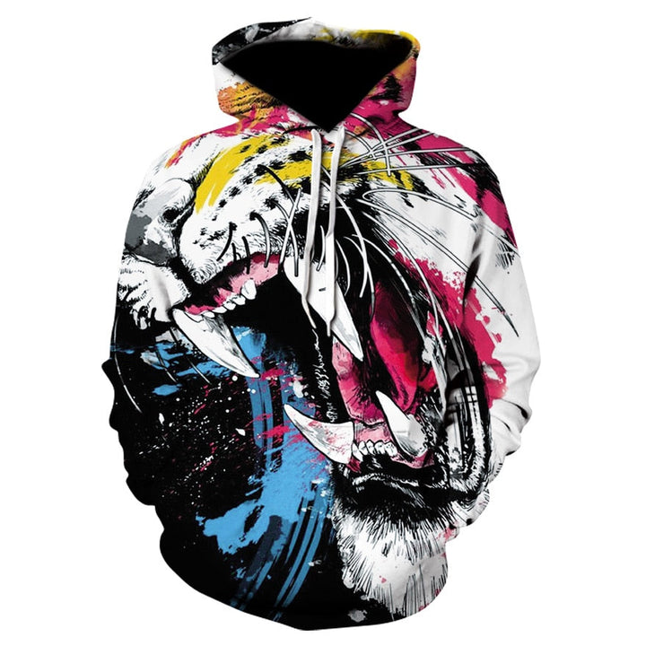Unikalna męska bluza z kapturem z graficznym motywem lwa, podkreślająca indywidualny styl.