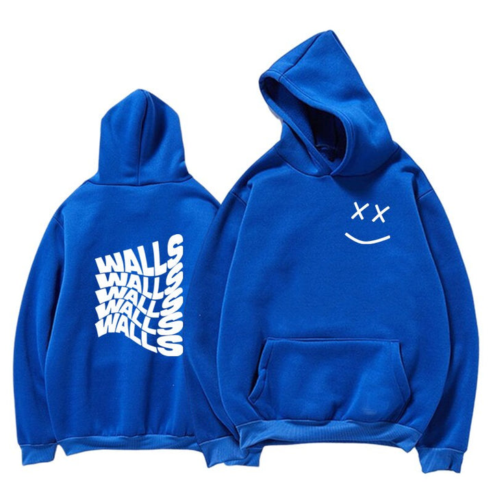 Męska bluza z kapturem z dzianiny dresowej, nowoczesny design. Wygodna, z modnym nadrukiem na plecach.