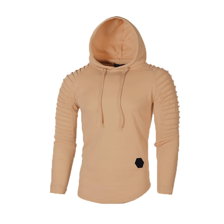Nowoczesna bluza męska z kapturem i stylowymi prążkowanymi rękawami. Modna odzież streetwear.