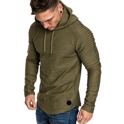 Męska bluza z kapturem z prążkowanymi rękawami. Przód, streetwear. Wygodna i modna odzież.