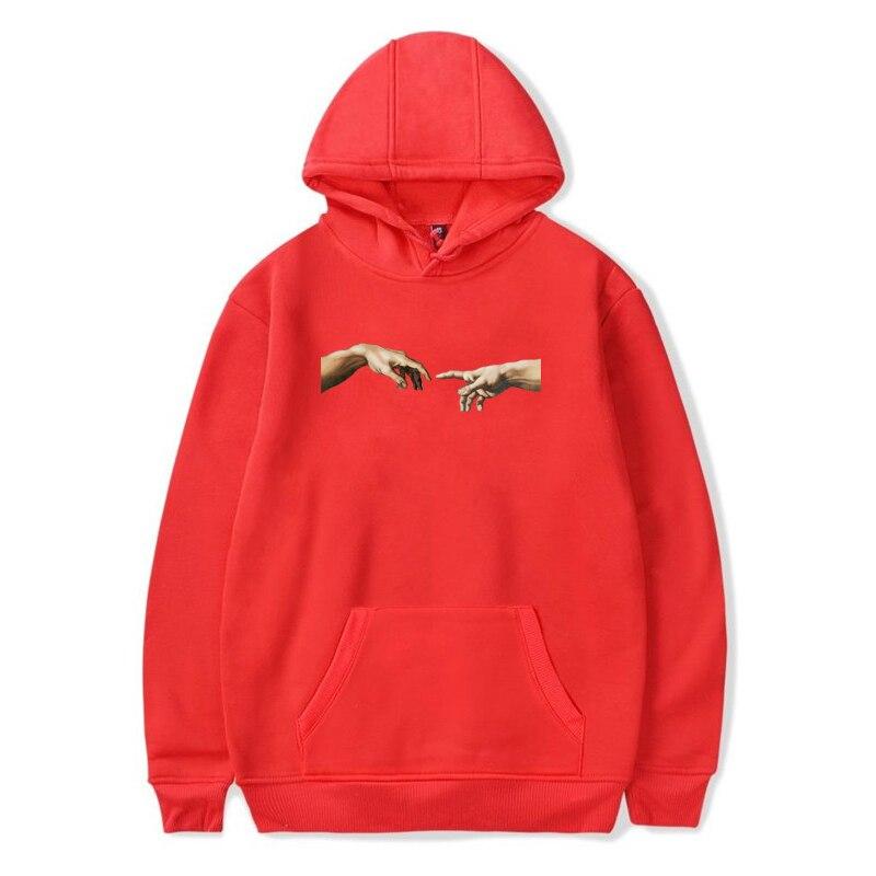 Modna męska bluza streetwear z kapturem. Artystyczny wzór dłoni na wygodnej tkaninie.