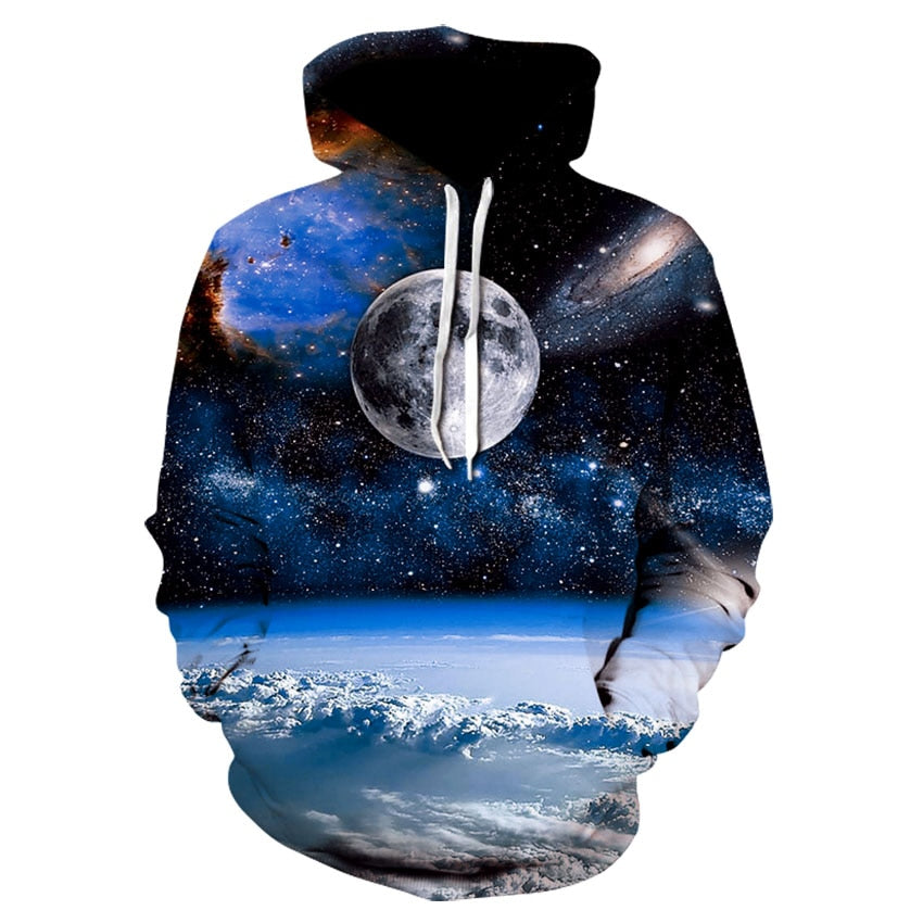 Męska bluza z kapturem z kosmicznym nadrukiem 3D. Nierozpinana, komfortowa, idealna do stylizacji streetwear.