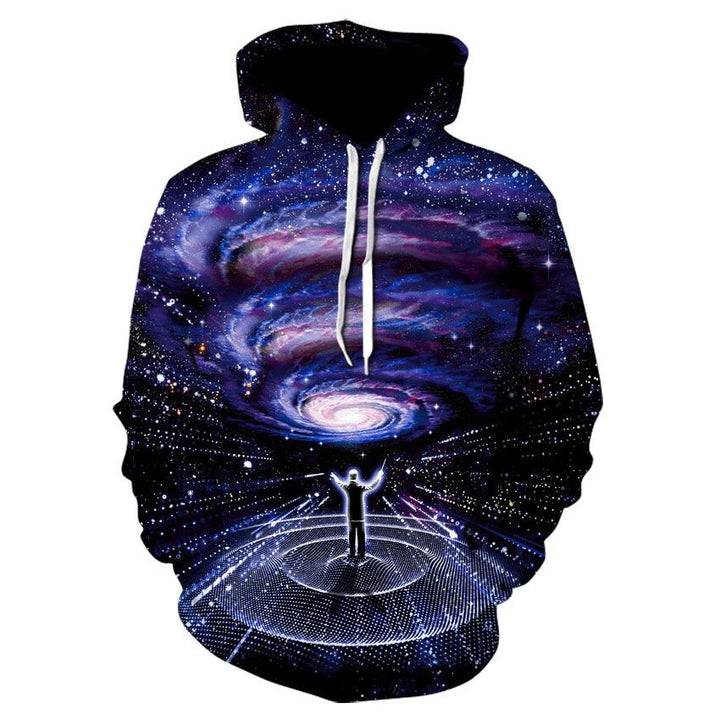 Męska bluza z kapturem, kosmiczny styl. Nadruk 3D wszechświata, komfort i jakość. Idealna odzież streetwear.