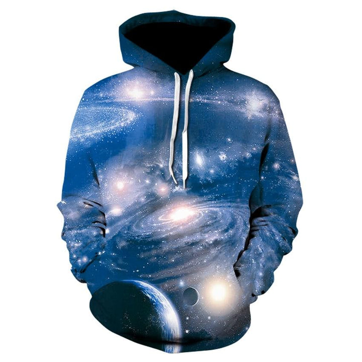 Męska bluza nierozpinana z kapturem, wzór kosmosu 3D. Odzież streetwear, zapewnia styl i komfort na co dzień.