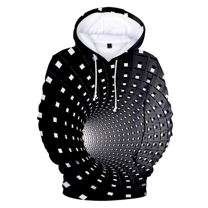 Stylowa bluza męska z kapturem i futurystycznym nadrukiem 3D, idealna do miejskich stylizacji streetwear.