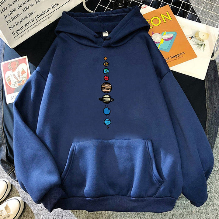 Wygodna męska bluza z kapturem, wszechstronny nadruk planety. Pasuje do casualowych i streetwearowych zestawów, modna.