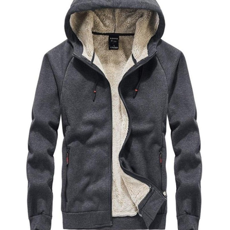 Sportowa męska bluza polarowa z kapturem, rozpinana, zapewnia komfort na co dzień.
