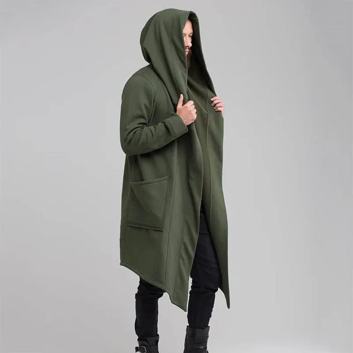 Męska długa bluza z kapturem, luźna, czarna, idealna na jesień i wiosnę. Komfortowy styl casual.