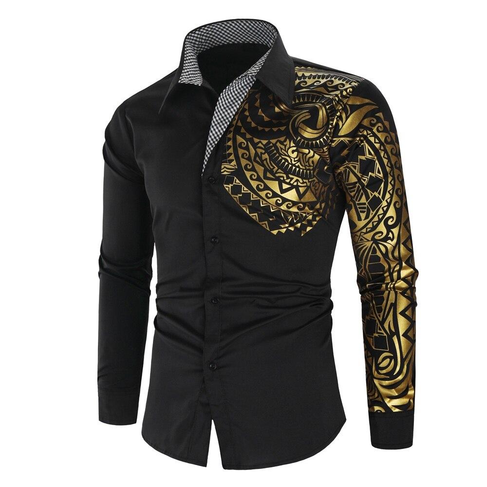Męska elegancka koszula z unikalnym nadrukiem na rękawie, długi rękaw, guziki. Idealna do stylu casual.