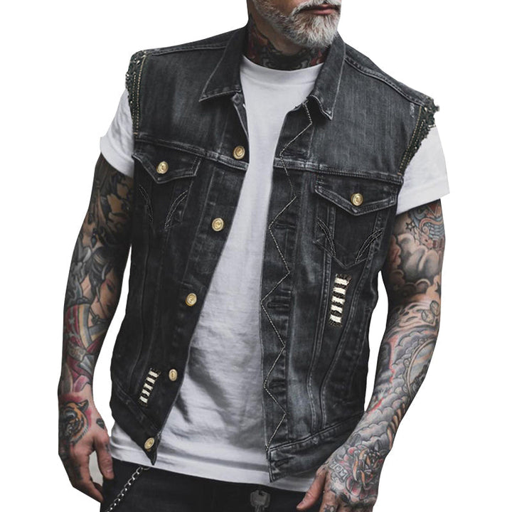 Męska kamizelka jeansowa, idealna do casualowych stylizacji. Odzież męska streetwear na wiosnę i lato.