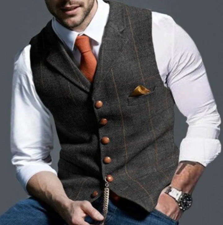 Męska kamizelka jesienna Henri. Elegancka, klasyczna i stylowa odzież męska w stylu vintage na chłodne dni.