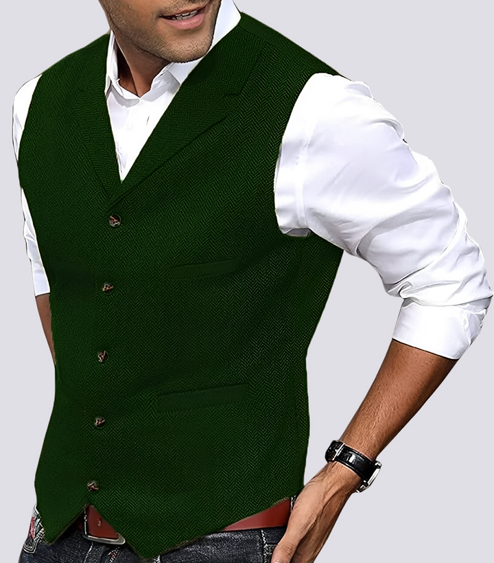 Stylowa kamizelka męska Renzo, uniwersalna do eleganckich i casualowych outfitów. Dopasowany krój slim fit.