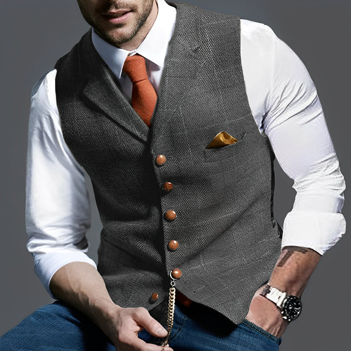 Męska kamizelka elegancka na co dzień. Vintage styl, dopełnia casualowe i biznesowe stylizacje.