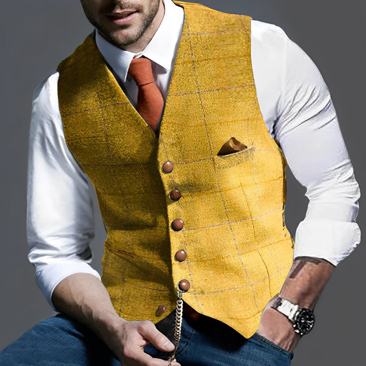 Klasyczna męska kamizelka z guzikami. Elegancka, vintage design, idealna do garnituru i casualowych outfitów.