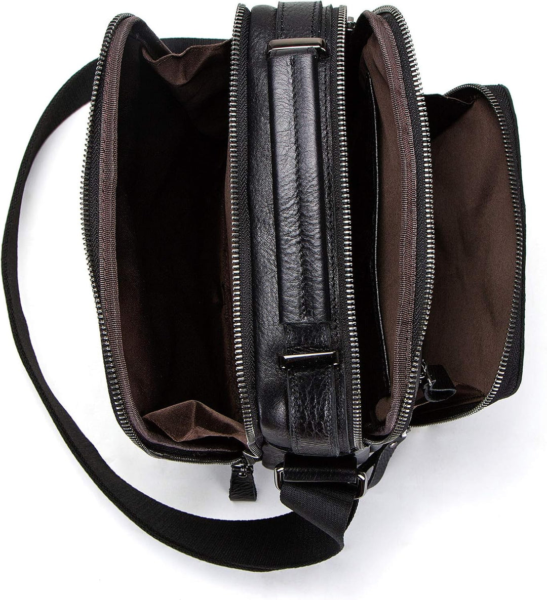 Czarna kompaktowa torba messenger EnduraBag ze skóry, męska, z regulowanym paskiem na ramię. Elegancka i praktyczna.