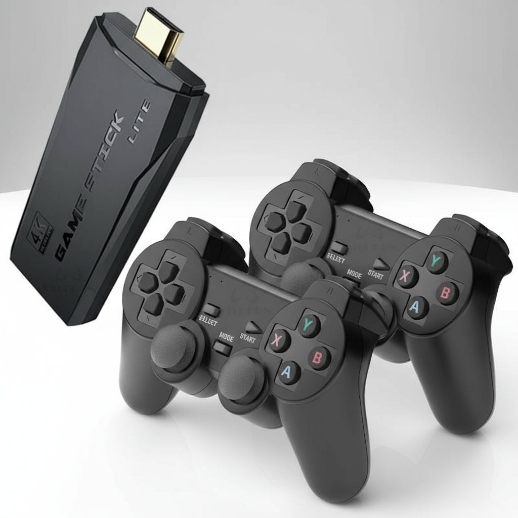 Retro konsola do gier z bezprzewodowymi kontrolerami. Plug and play, gotowa na multiplayer 4K.