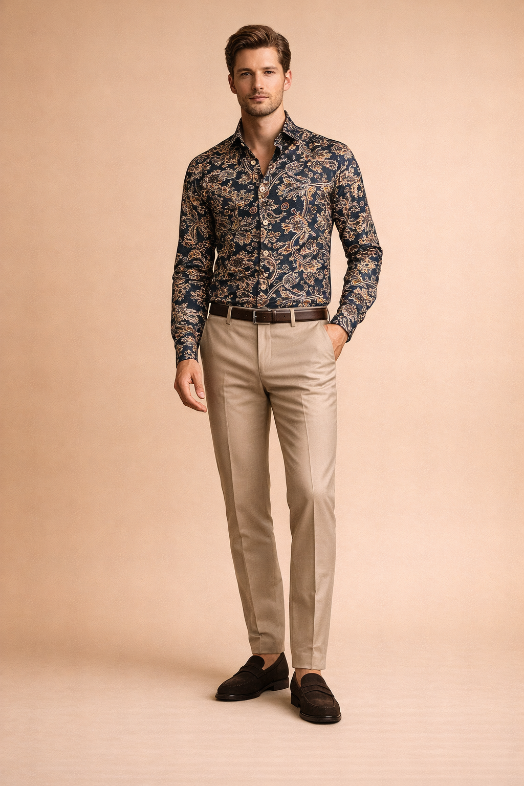 Męska koszula Adam w kwiaty, długi rękaw, slim fit, idealna do casualowych stylizacji.