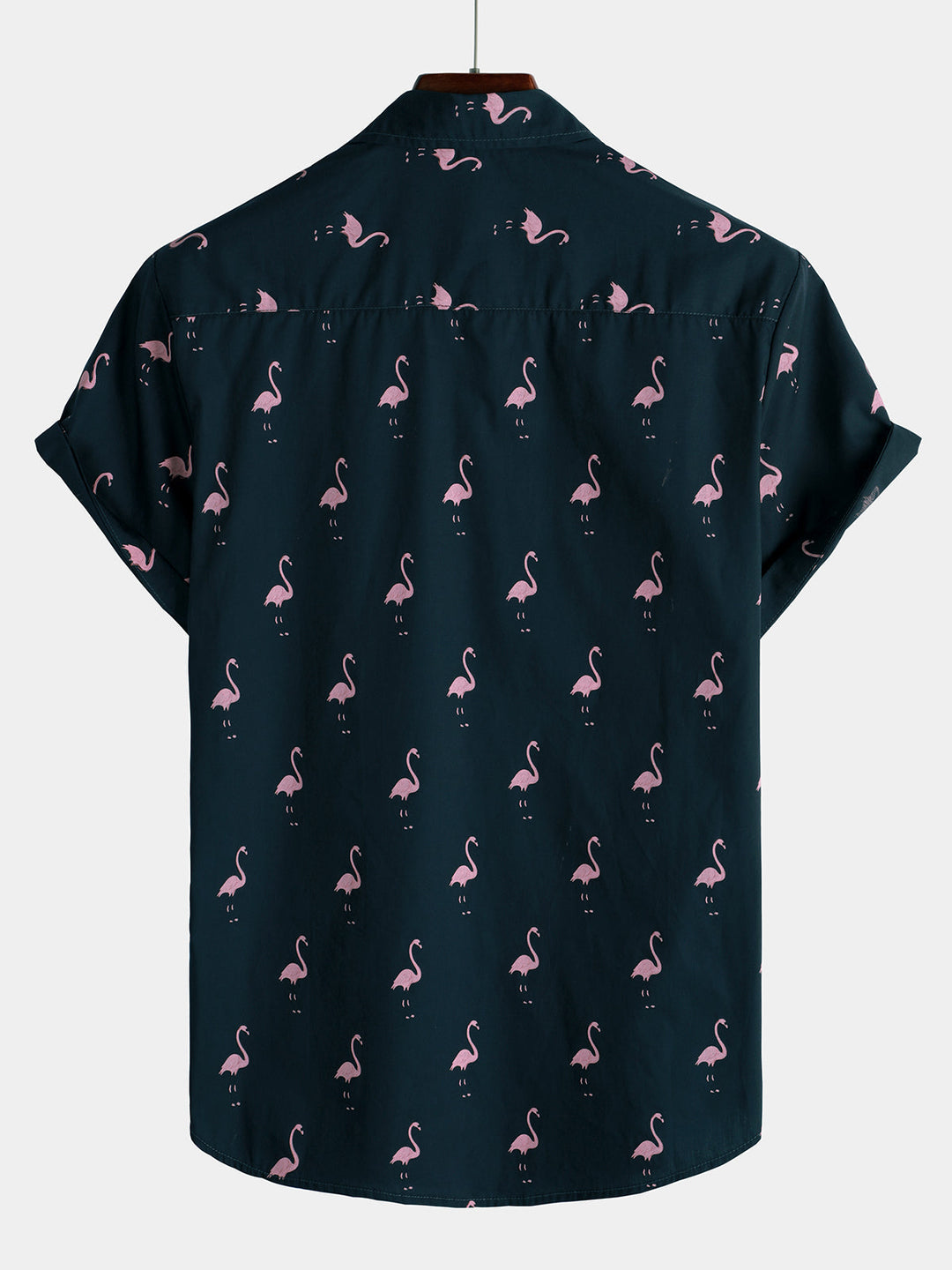 Koszula męska hawaii z nadrukiem w flamingi, krótki rękaw. Letni styl plażowy, casualowa.