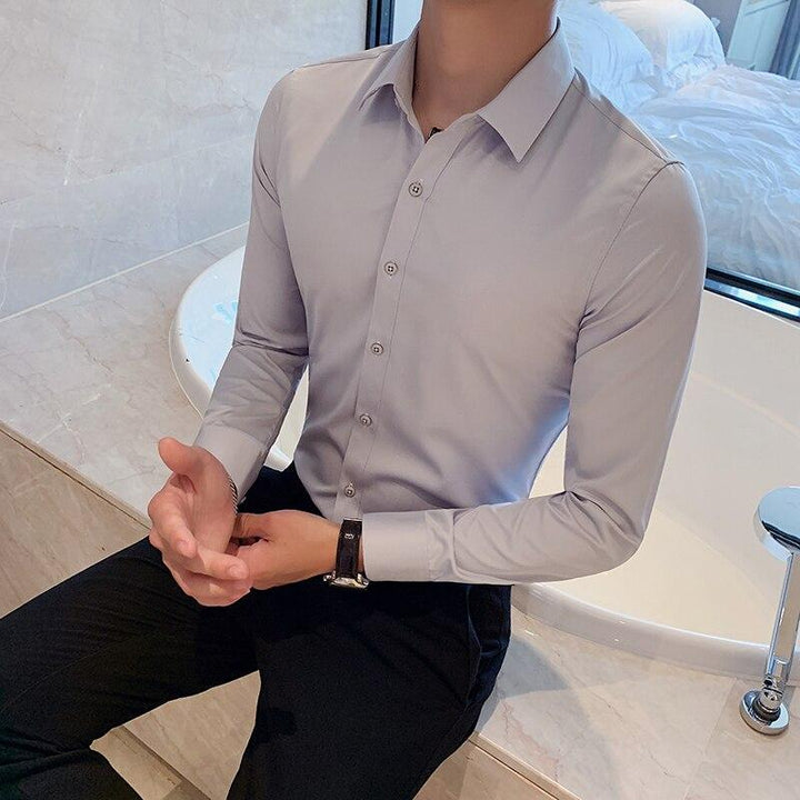 Casualowa męska koszula slim fit, gładka, wygodna na co dzień, długi rękaw.