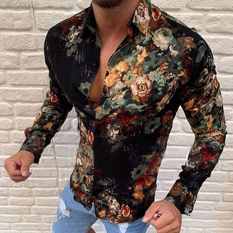 Męska koszula slim fit w kwiatowy wzór, długi rękaw. Elegancka i stylowa moda męska na co dzień lub wizytę.