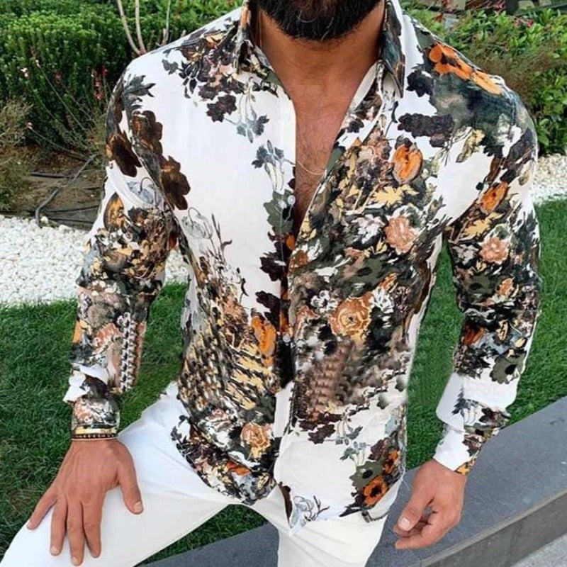 Stylowa męska koszula slim fit z modnym kwiatowym wzorem. Idealna na casualowe wyjścia i formalne okazje.