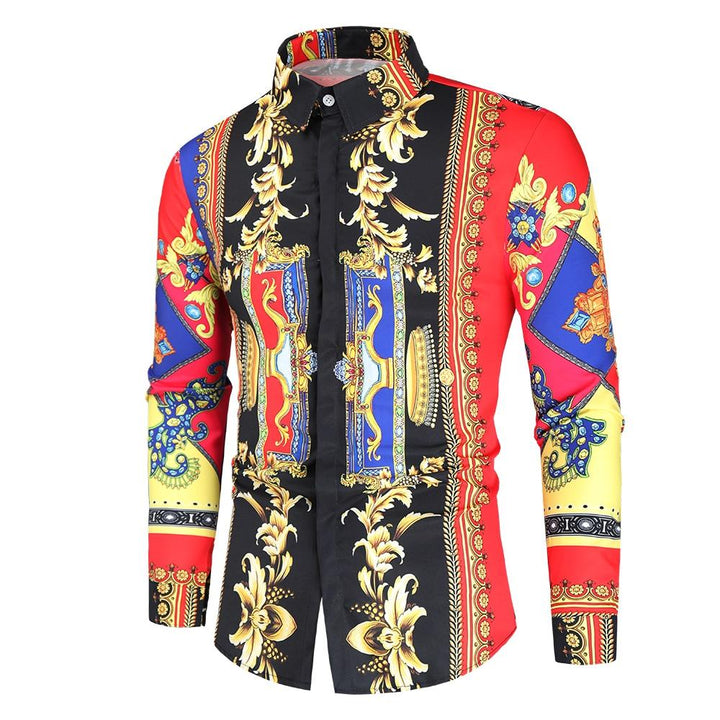 Męska koszula slim fit we wzory z długim rękawem. Elegancka i modna odzież męska na wyjście.