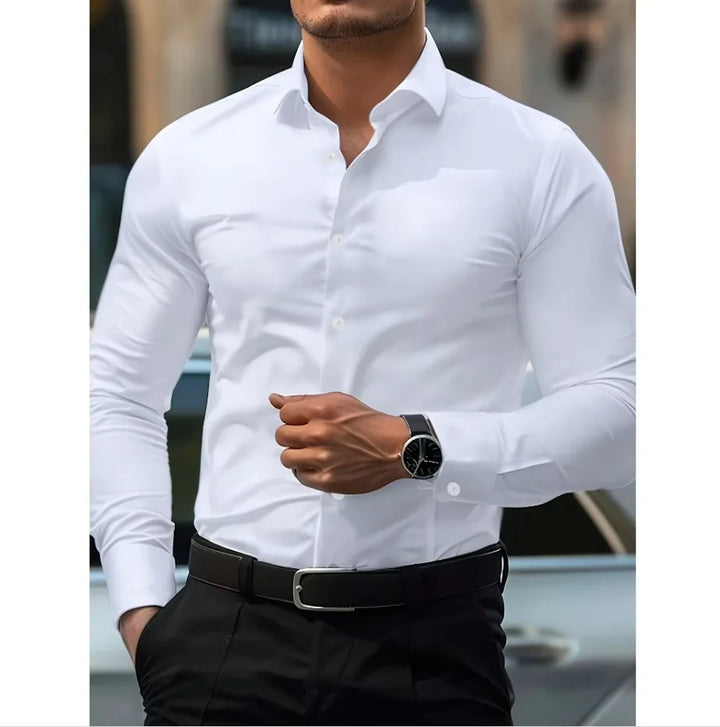 Męska koszula slim fit, długi rękaw. Idealna na wiosnę/lato, elegancka i komfortowa.