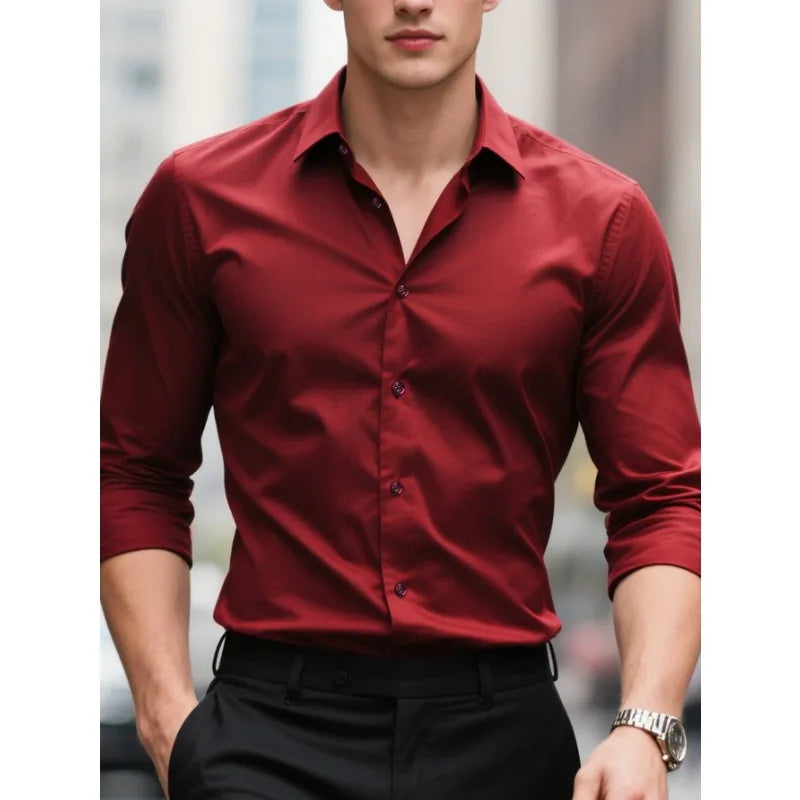 Klasyczna męska koszula slim fit z długim rękawem. Komfortowa, elegancka, uniwersalna odzież męska.