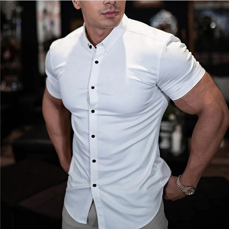 Męska koszula slim fit z krótkim rękawem, idealna na co dzień i lato. Elegancka koszula casual.