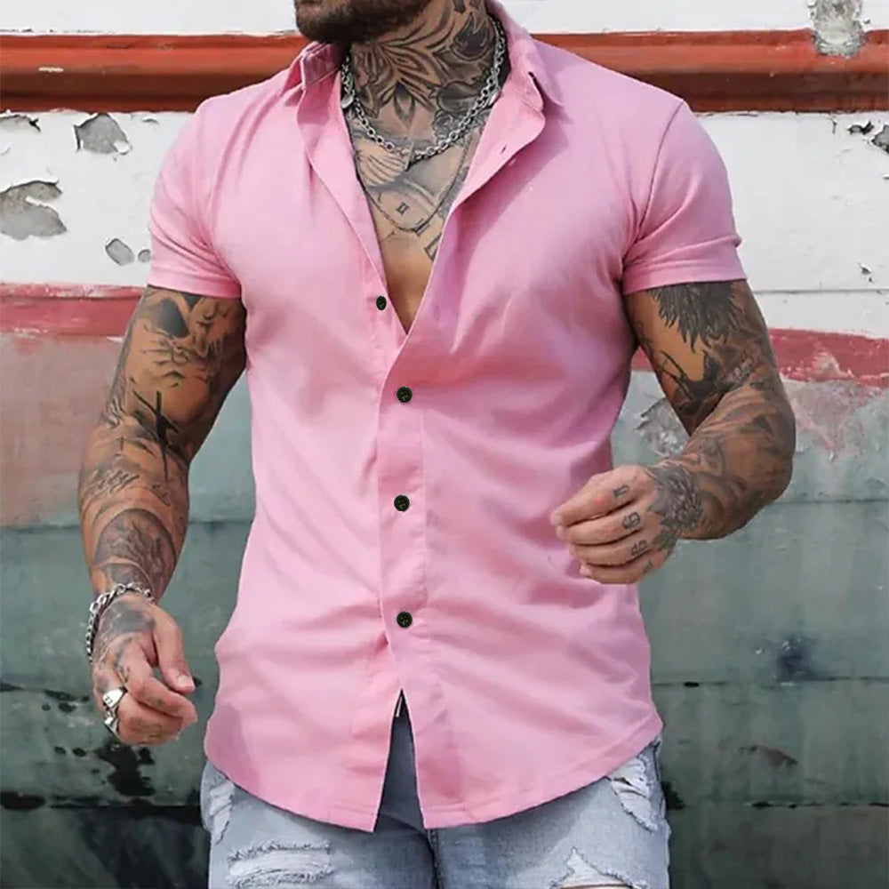 Elegancka koszula męska na lato, krótki rękaw. Fason slim fit, idealna do casualowych stylizacji.