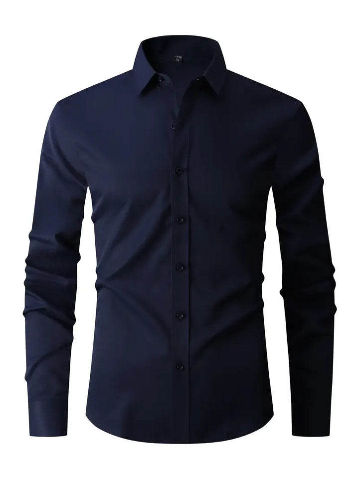Elegancka męska koszula slim fit z długim rękawem, podkreślająca sylwetkę. Modna odzież męska.