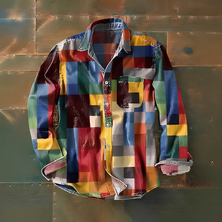 Męska koszula w kratę vintage. Luźny krój, idealna na lato. Retro styl, elegancki i casualowy.