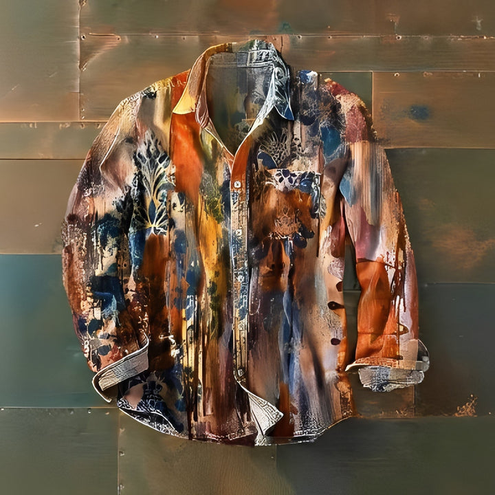 Elegancka męska koszula w kratę, styl vintage. Modny retro wzór. Luźny krój na lato i casualową modę męską.