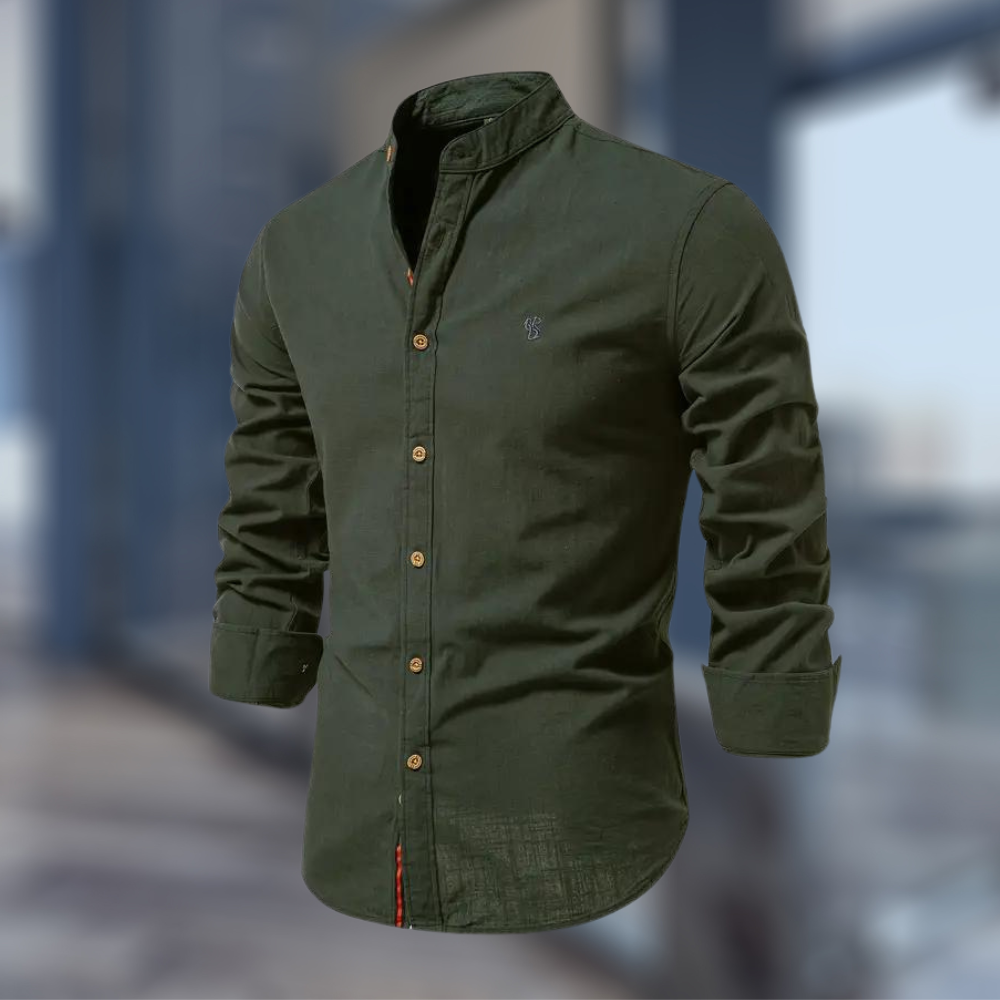 Męska koszula ze stójką, elegancka i casualowa. Slim fit, długi rękaw. Idealna na wiele okazji.