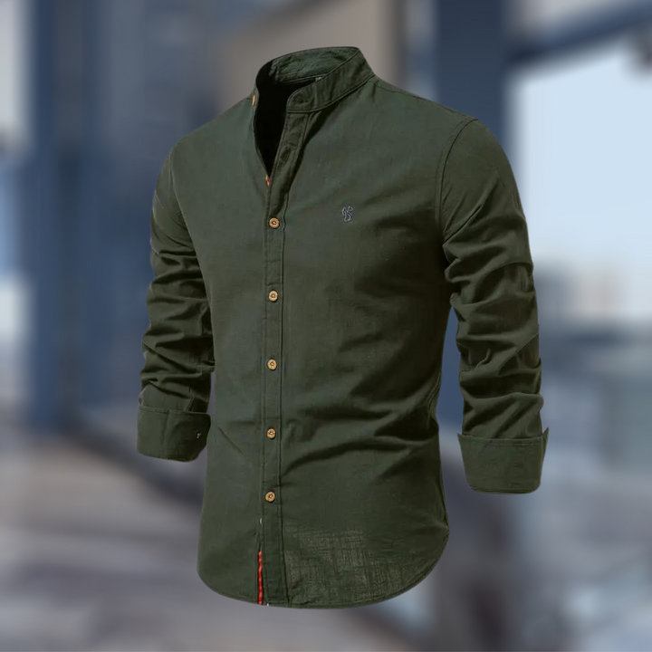 Męska koszula ze stójką, elegancka i casualowa. Slim fit, długi rękaw. Idealna na wiele okazji.