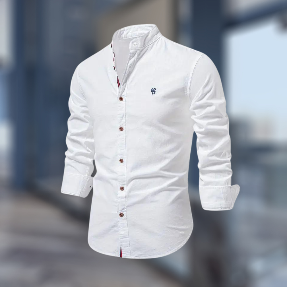 Uniwersalna koszula męska ze stójką. Elegancka, casualowa, slim fit. Komfort na co dzień i do biura.