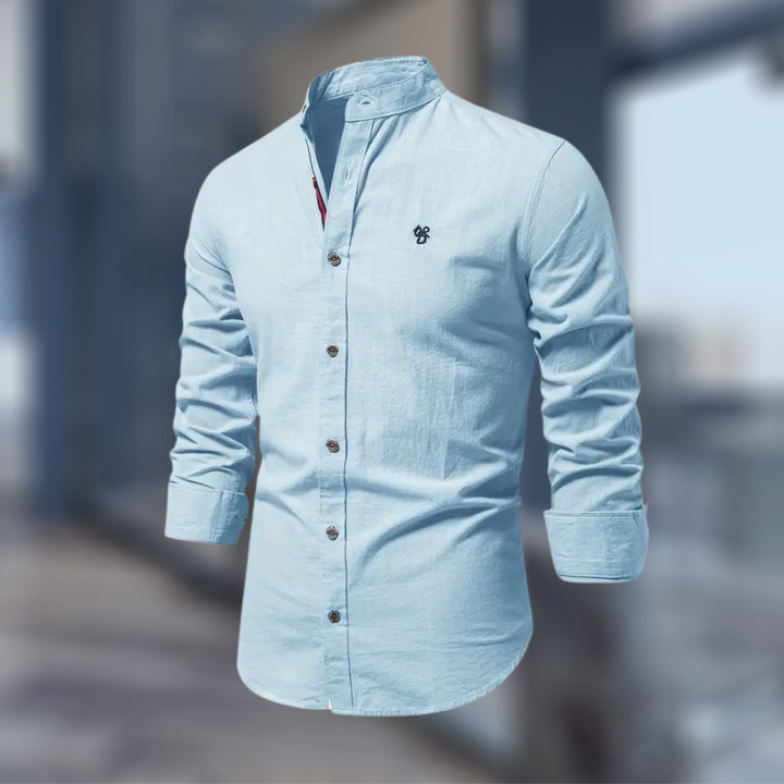 Koszula męska slim fit z długim rękawem. Nowoczesna stójka, elegancki wygląd. Idealna do biura i na wieczór.