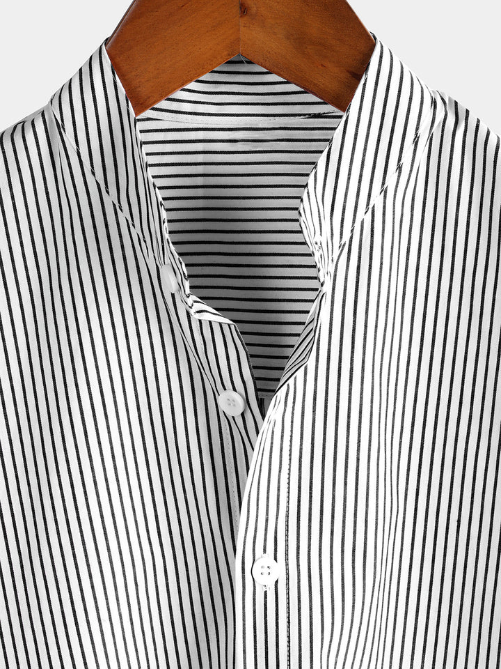 Modna męska koszulka Henley. Krótki rękaw i stylowy pionowy wzór. Idealna odzież na co dzień dla mężczyzn.