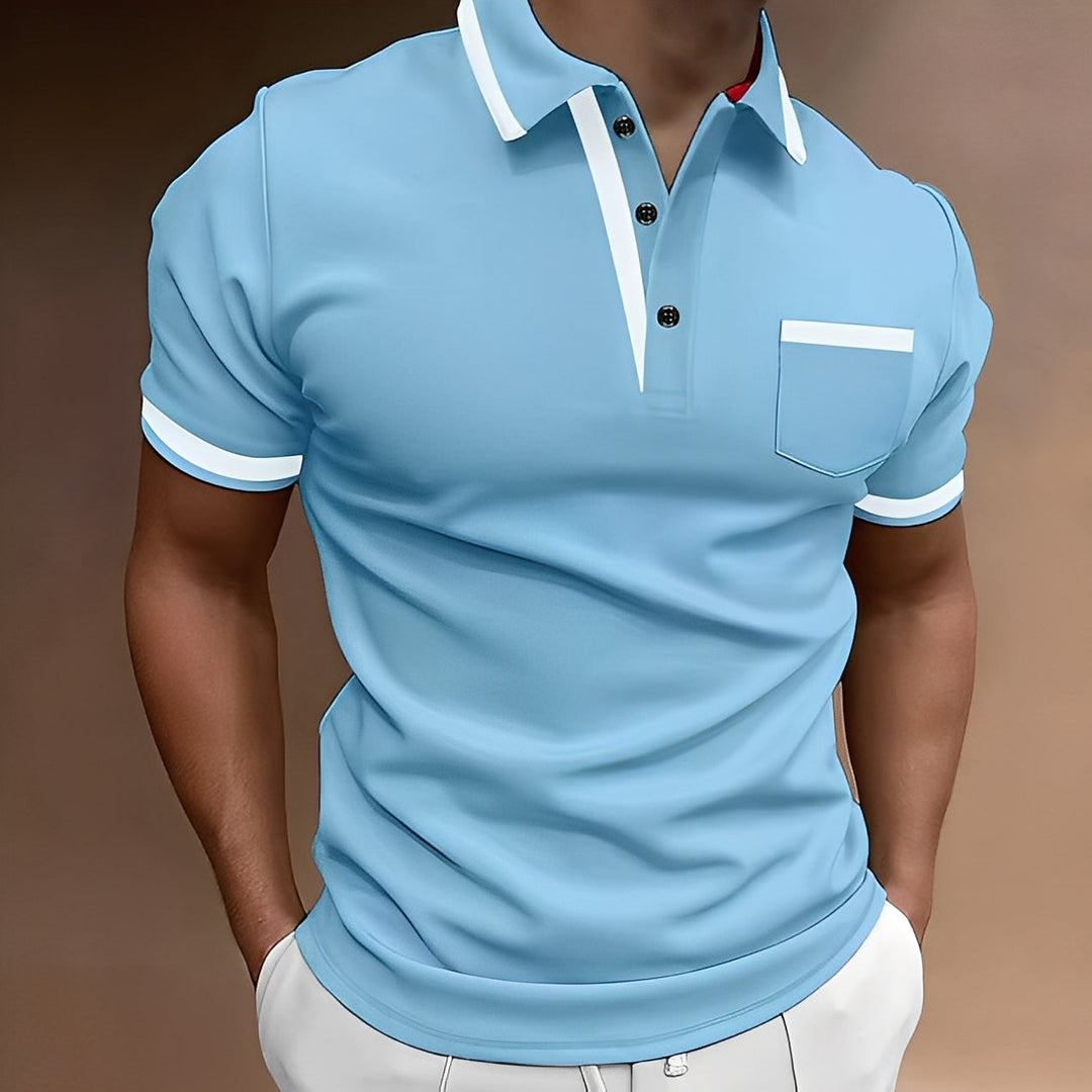 Stylowa koszulka polo męska slim fit, granatowa, bawełniana, na co dzień i do biura.