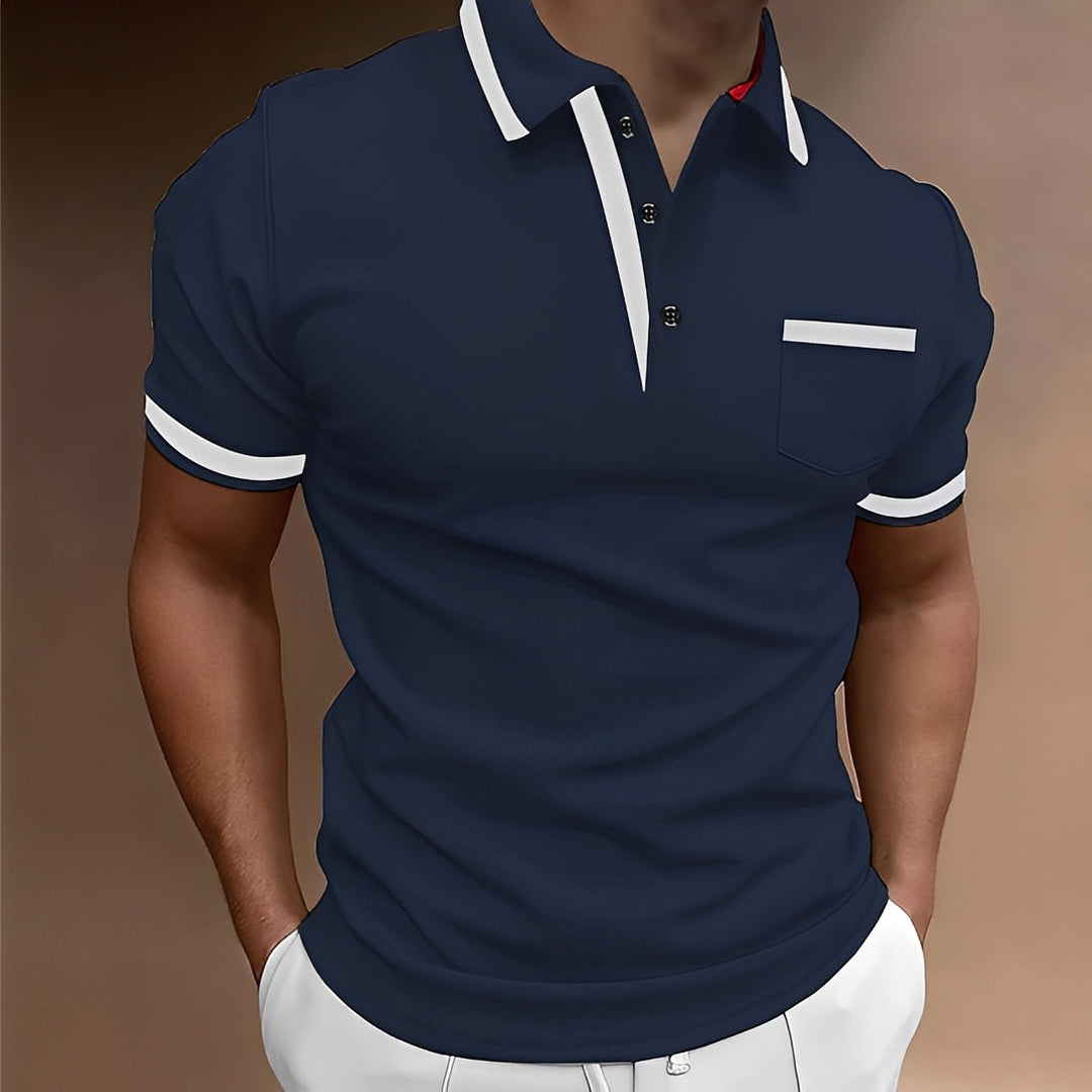 Elegancka, czerwona koszulka polo męska slim fit, przewiewna, na letnie spotkania i aktywny wypoczynek.