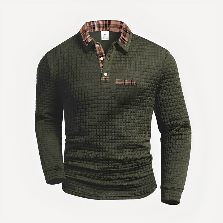 Stylowa męska koszulka polo z długim rękawem. Komfortowa, casualowa elegancja na jesień i zimę.