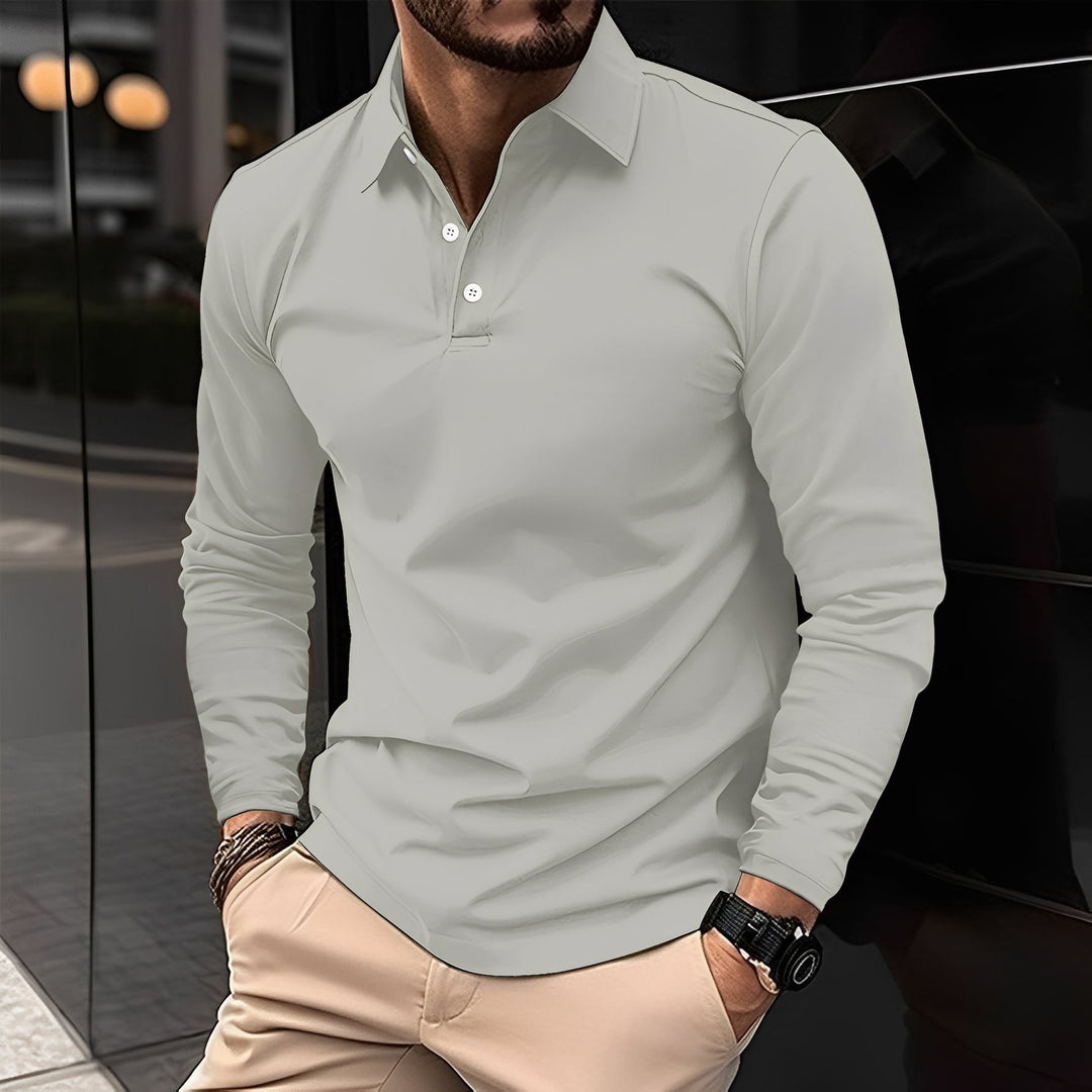 Uniwersalna męska koszulka polo z długim rękawem, elegancka i casualowa, górna odzież na jesień/zimę.