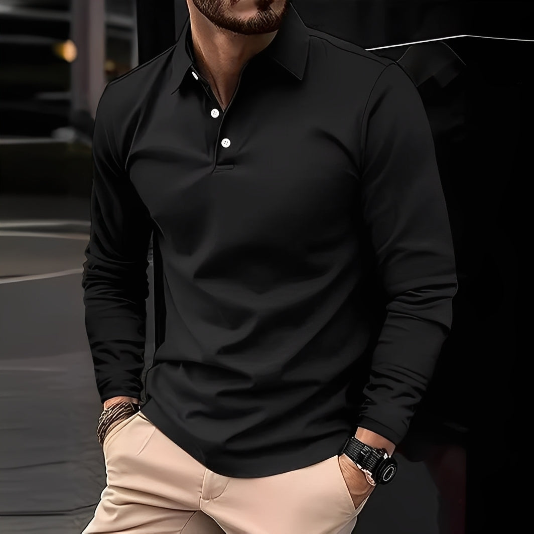 Modna męska koszulka polo z długim rękawem, łącząca styl casual z elegancją na sezon jesień-zima.
