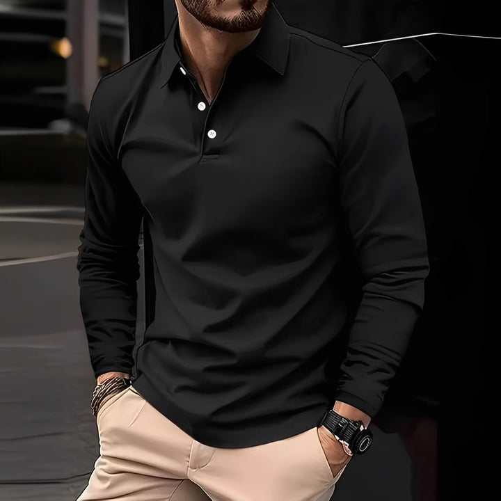 Modna męska koszulka polo z długim rękawem, łącząca styl casual z elegancją na sezon jesień-zima.