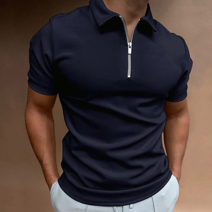 Elegancka męska koszulka polo z zamkiem, wykonana z poliestru, odzież codzienna.