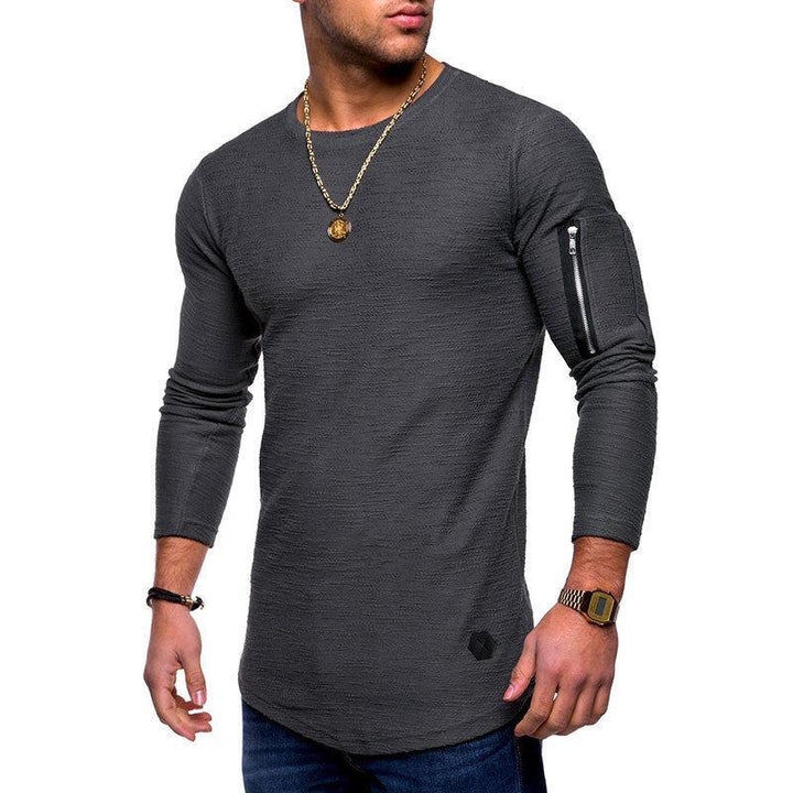 Elegancka męska koszulka z długim rękawem, dopasowany krój slim fit z krótkim suwakiem.