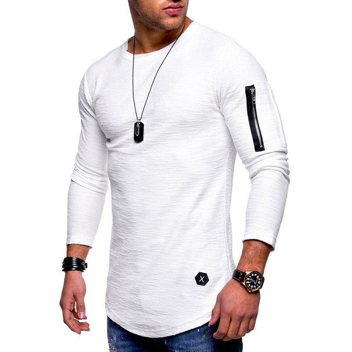 Modna męska koszulka slim fit na co dzień, z długim rękawem i praktycznym suwakiem.