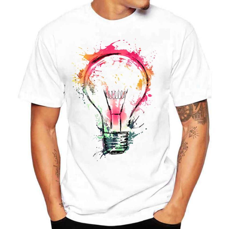 Męska koszulka t-shirt z unikalnym kolorowym nadrukiem żarówki. Stylowa, wygodna i idealna na lato.